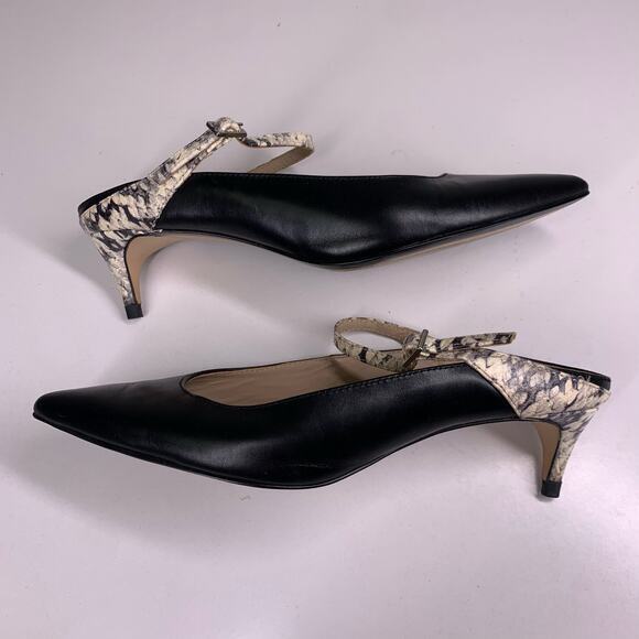 MASSIMO DUTTI Black Leather Snakeskin Pointed Toe Slip-On‎ Kitten Heel Size 35 - Picture 8 of 11